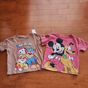 Nickelodeon Paw Patrol and Disney Mickey Mouse Kids Tees - Brown and Pink